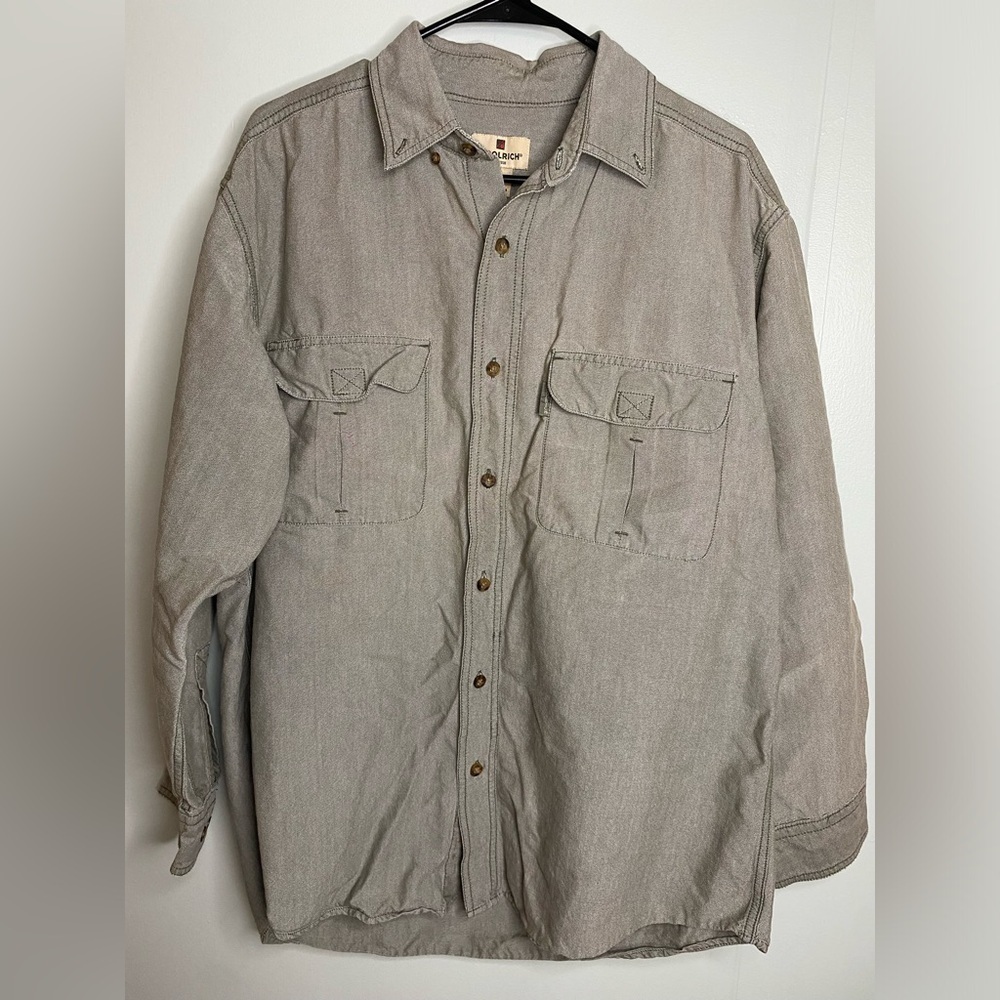 Vintage Woolrich 100% Cotton Flannel Chamois Shirt Mens Large Green Button Up